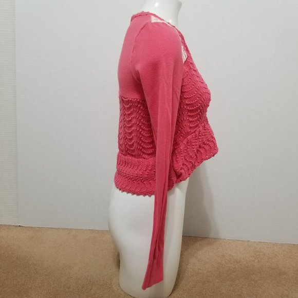 Free People cardigan Small crochet button front sweater pointelle NEEDS REPAIR - Picture 4 of 14